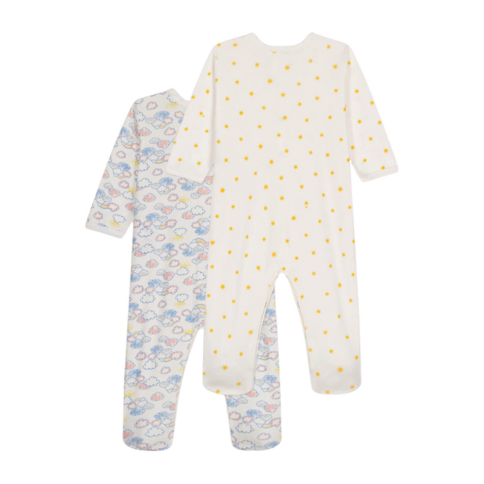 Organic Cotton Dors-Bien Pyjamas - Set of 2 - 1m to 6m -Drawings / Sunshine par Petit Bateau - Clothing | Jourès