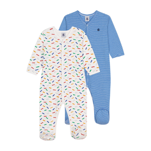 Organic Cotton Dors-Bien Pyjamas - Set of 2 - 3m to 6m - Skates / Blue Stripes par Petit Bateau - Pajamas | Jourès
