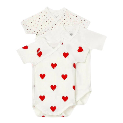 Short Sleeves Cotton Bodysuits - 1m to 12m - Pack of 3 - Hearts par Petit Bateau - Baby Shower Gifts | Jourès