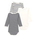Long Sleeves Cotton Bodysuits - Newborn to 12m - Pack of 3 - Stripes par Petit Bateau - Baby Shower Gifts | Jourès