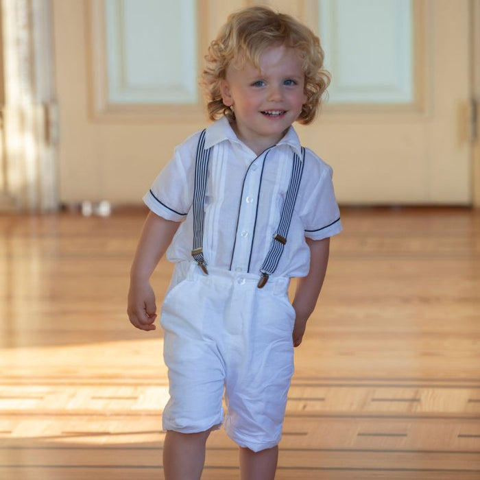 Mini shorts en lin avec bretelles - 6m à 4T - Blanc par Patachou - Pantalons & Shorts | Jourès