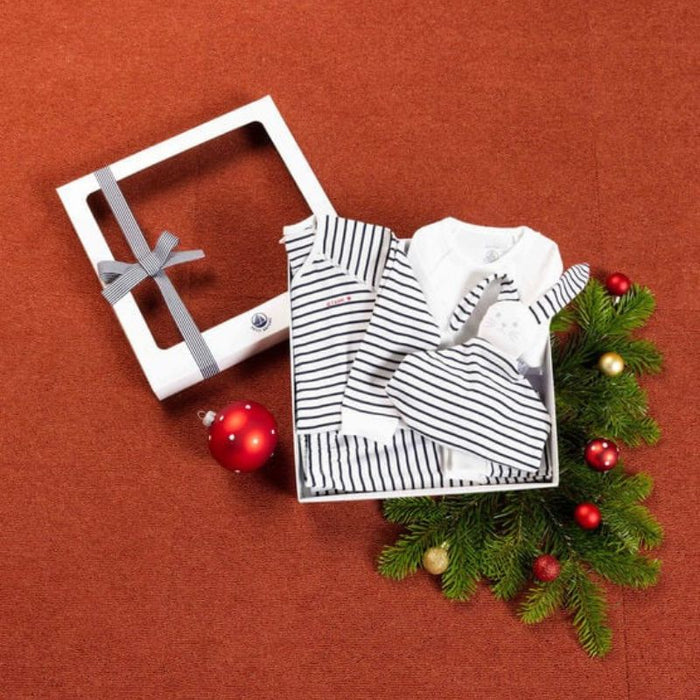 Baby Gift Set - 1m to 12m - Pack of 4 - Black Stripes par Petit Bateau - Bodysuits, Rompers & One-piece suits | Jourès