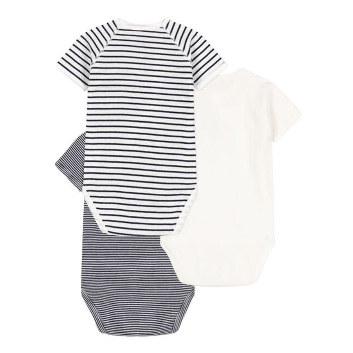 Short Sleeves Cotton Bodysuits - 1m to 12m - Pack of 3 - Stripes par Petit Bateau - Bodysuits, Rompers & One-piece suits | Jourès