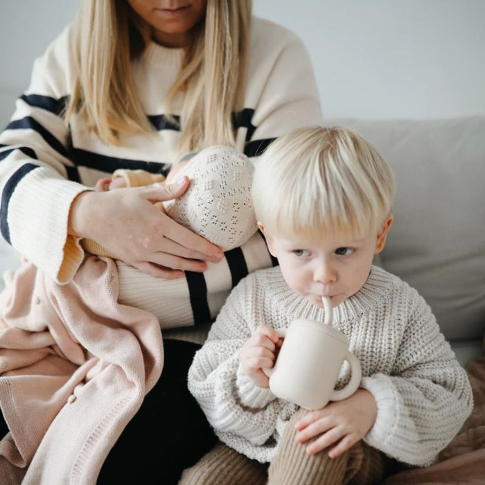 Mushie Knitted Textured Dots Baby Blanket  - Blush par Mushie - Mushie | Jourès