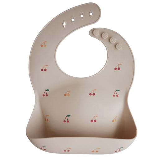Adjustable waterproof silicone Baby Bib - Cherries par Mushie - The Black & White Collection | Jourès