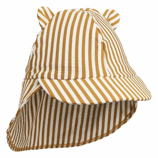 Senia Sun Hat Seersucker - Golden caramel/White par Liewood - Swimsuits & Sun Hats | Jourès