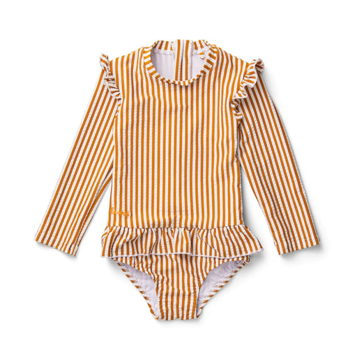 Sille Swim Jumpsuit Seersucker - Mustard/White par Liewood - Swimsuits | Jourès