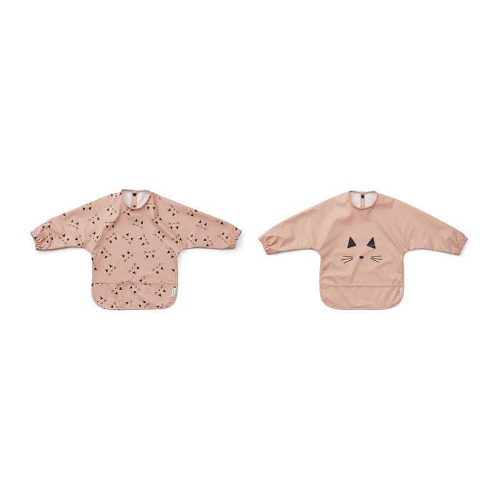 Merle Cape Bib With Long Sleeves - Pack of 2 - Cat / Pink par Liewood - Year of the Cat | Jourès