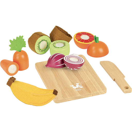 Coffret de fruits et légumes en bois avec planche à découper par Vilac - Jeux d'imitation | Jourès