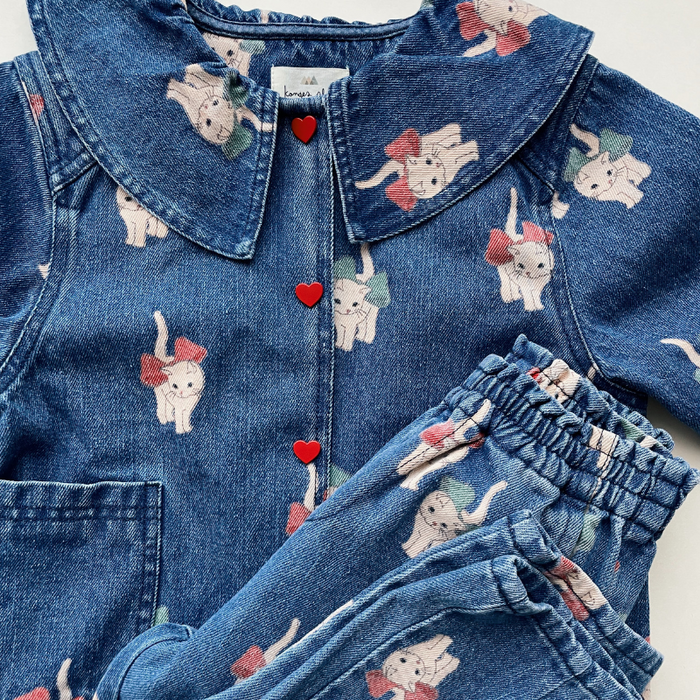Magot Denim Blouse - 2Y to 4Y - Bow Kitty par Konges Sløjd - Gifts $100 and more | Jourès