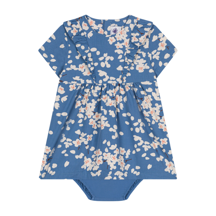 Robe et bloomer - 3m à 36m - Fleurs de cerisier / Bleu par Petit Bateau - Fleurs en folie  | Jourès