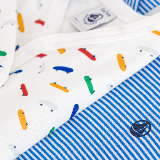 Organic Cotton Dors-Bien Pyjamas - Set of 2 - 3m to 6m - Skates / Blue Stripes par Petit Bateau - Nouveautés  | Jourès