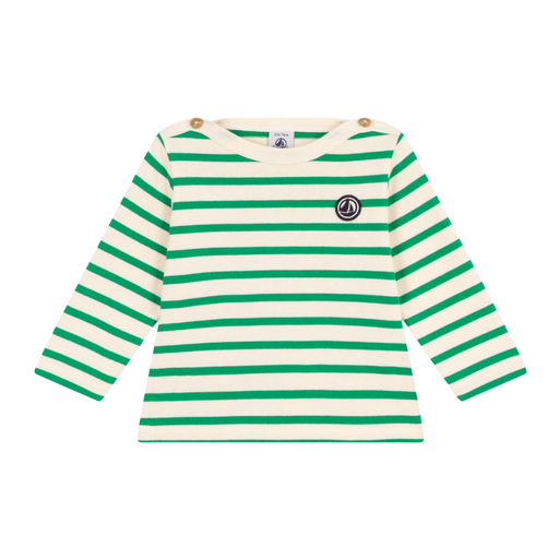 Long-Sleeves Shirt - 6m to 36m - Marinière - Green par Petit Bateau - Holiday Style | Jourès