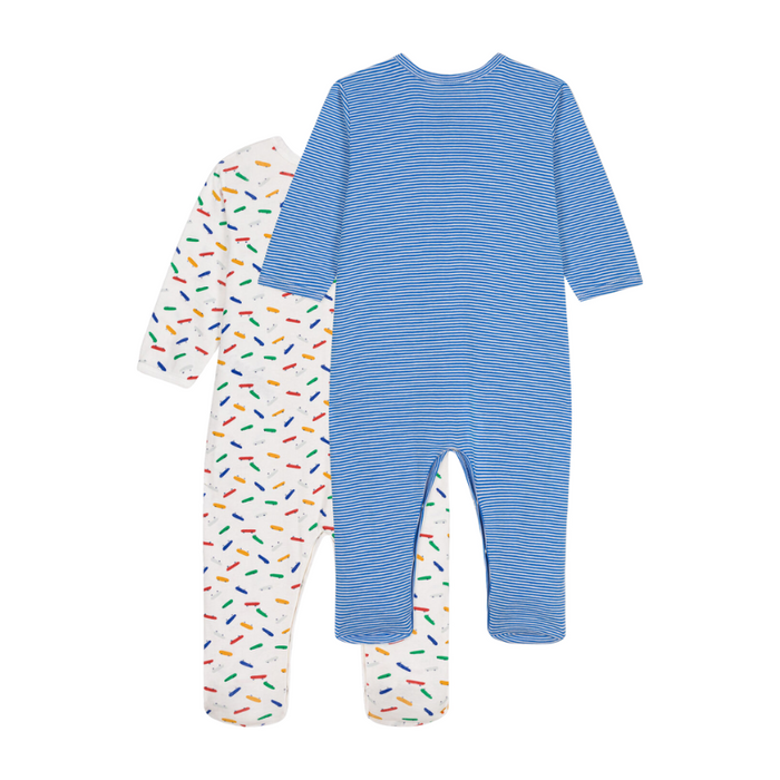 Organic Cotton Dors-Bien Pyjamas - Set of 2 - 3m to 6m - Skates / Blue Stripes par Petit Bateau - Combinaisons, pyjamas et gigoteuse | Jourès