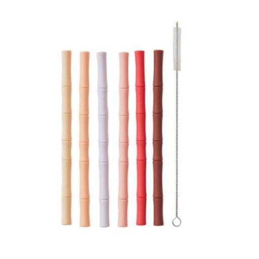 Pailles bambou en silicone - Ens. de 6 - Couleurs chaudes par OYOY Living Design - OYOY MINI - OYOY Mini | Jourès