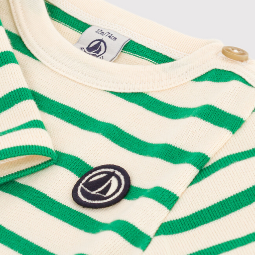 Long-Sleeves Shirt - 6m to 36m - Marinière - Green par Petit Bateau - Holiday Style | Jourès