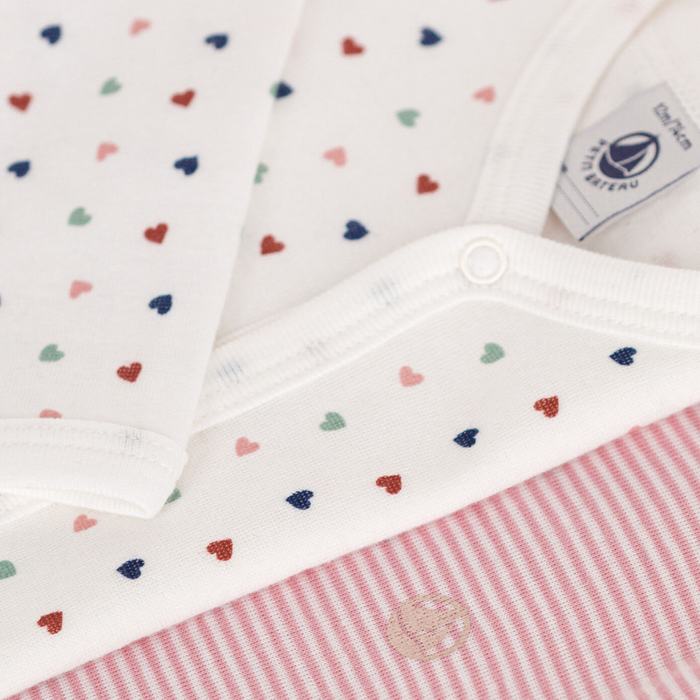 Organic Cotton Dors-Bien Pyjamas - Set of 2 - 1m to 6m - Hearts / Pink Stripes par Petit Bateau - Clothing | Jourès