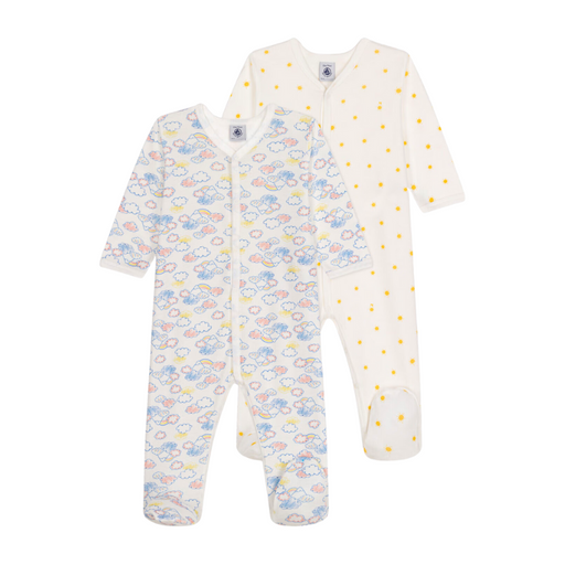 Organic Cotton Dors-Bien Pyjamas - Set of 2 - 1m to 6m -Drawings / Sunshine par Petit Bateau - Pajamas, Baby Gowns & Sleeping Bags | Jourès
