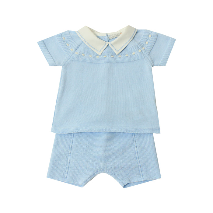 Ensemble pour nouveau-né à manches courtes - 1m à 3m - Bleu poudre par Dr.Kid - Soleil, été, bonheur ! | Jourès