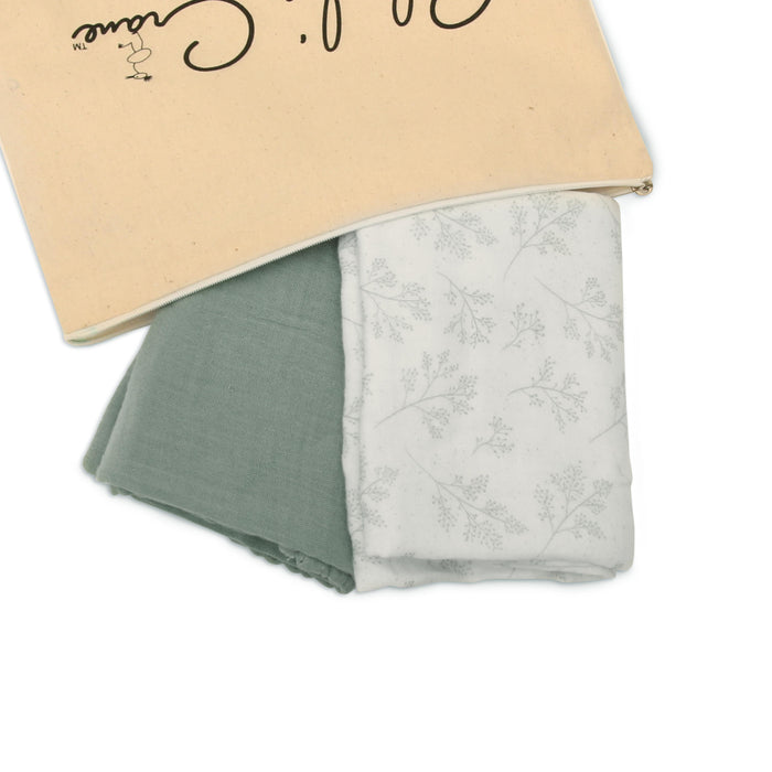 DOLI Swaddle Blanket - Set of 2 -  Pearl blossom & Lichen par Charlie Crane - The Flower Collection | Jourès