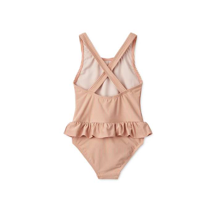 Amara Seersucker Swimsuit - 2Y to 5Y - Stripes/ Tuscany Rose / Sandy par Liewood - Liewood | Jourès