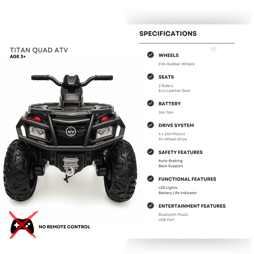 24V White Upgraded Titan Edition 4x4 Ride-On Quad ATV W/ EVA Rubber Wheels, Bluetooth Music & Lights par Kids Vip - Produits | Jourès