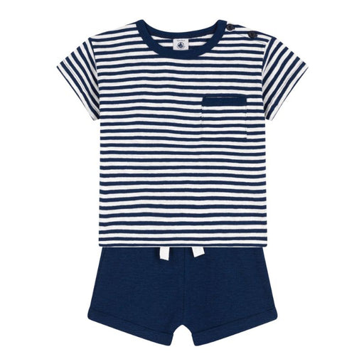 Short and T-Shirt Set - 1m to 36m - 2-pces -  Blue / Stripes par Petit Bateau - Pants & Shorts | Jourès