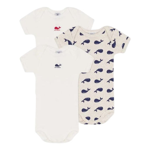 Short Sleeves Cotton Bodysuits - 3m to 24m - Pack of 3 - Whales par Petit Bateau - Gifts $50 to $100 | Jourès