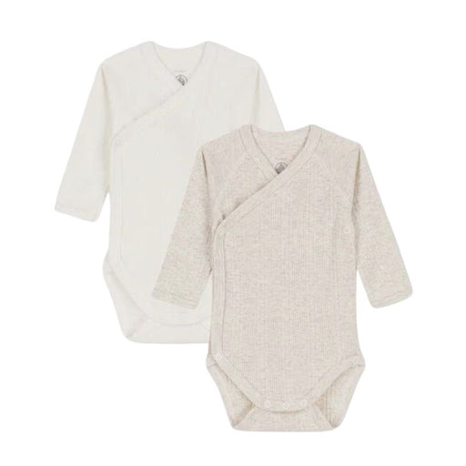 Newborn Long Sleeves Cotton Bodysuits - 1m to 12m - Pack of 2 - Grey and Beige par Petit Bateau - Baby Shower Gifts | Jourès