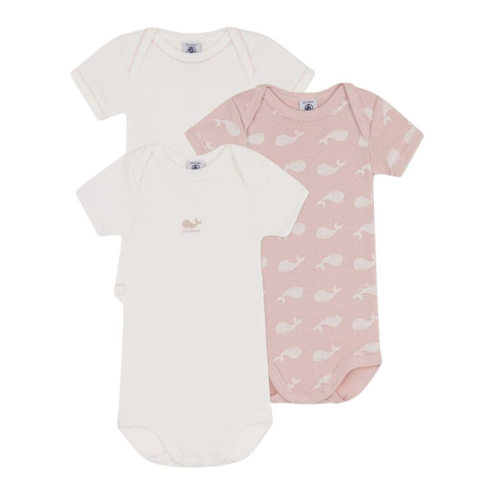 Short Sleeves Cotton Bodysuits - 3m to 24m - Pack of 3 - Pink Whales par Petit Bateau - New in | Jourès