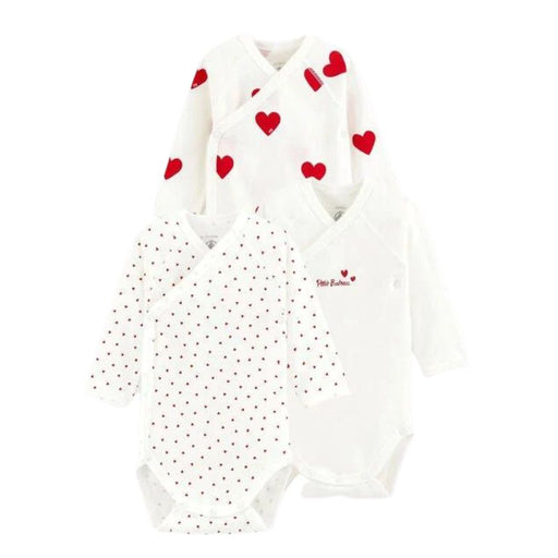 Long sleeves Cotton Bodysuits - 1m to 12m - Pack of 3 - Hearts par Petit Bateau - Sleep | Jourès
