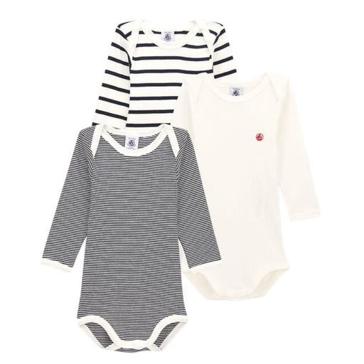 Long Sleeves Cotton Bodysuits - Newborn to 12m - Pack of 3 - Stripes par Petit Bateau - Petit Bateau | Jourès