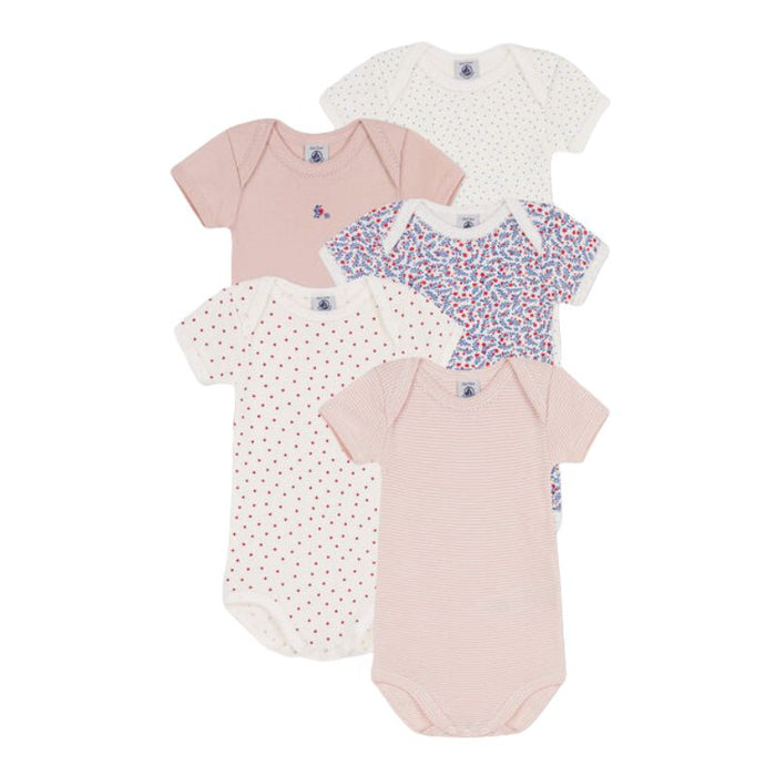 Short Sleeves Cotton Bodysuits - Pack of 5 - 3m to 24m - Pink flowers par Petit Bateau - Gifts $50 to $100 | Jourès