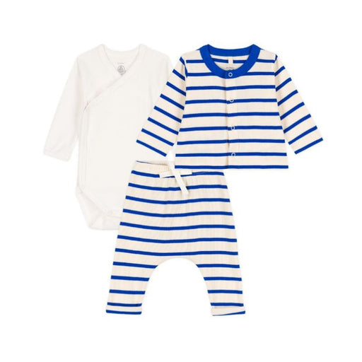 3-piece Cotton Set  - 1m to 18m - Blue Stripes par Petit Bateau - Clothing | Jourès