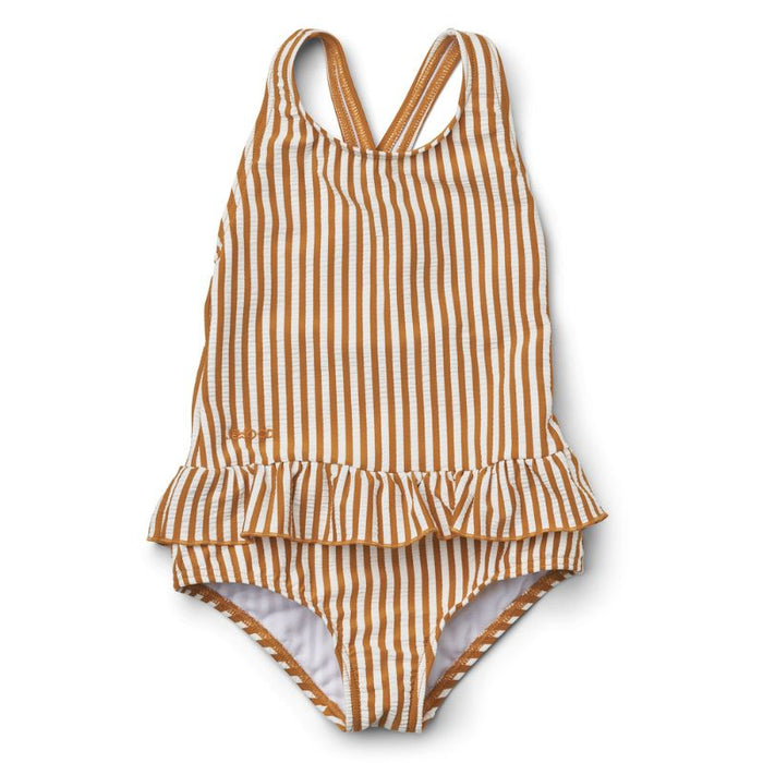 Amara Seersucker Swimsuit - 1 1/2 Y to 3Y - Golden caramel / White par Liewood - Swimsuits & Swim vests | Jourès