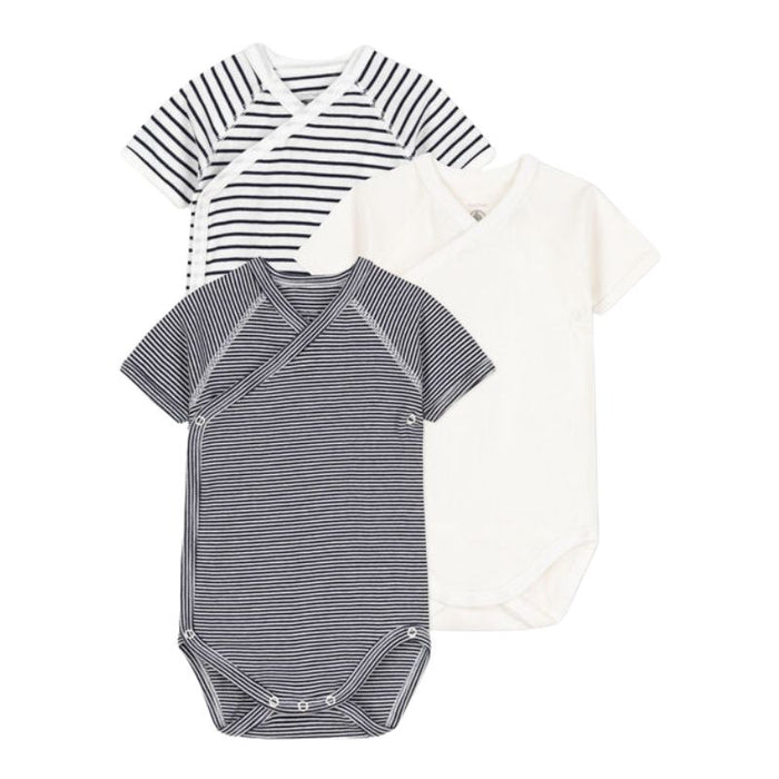 Short Sleeves Cotton Bodysuits - 1m to 12m - Pack of 3 - Stripes par Petit Bateau - New in | Jourès