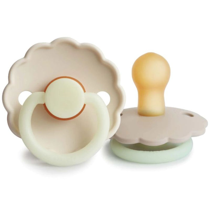 Night - 6-18 Months Daisy Night Silicone Pacifier - Pack of 2 - Croissant / Cream par FRIGG - Baby | Jourès