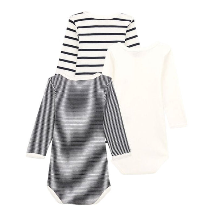 Long Sleeves Cotton Bodysuits - Newborn to 12m - Pack of 3 - Stripes par Petit Bateau - Clothing | Jourès
