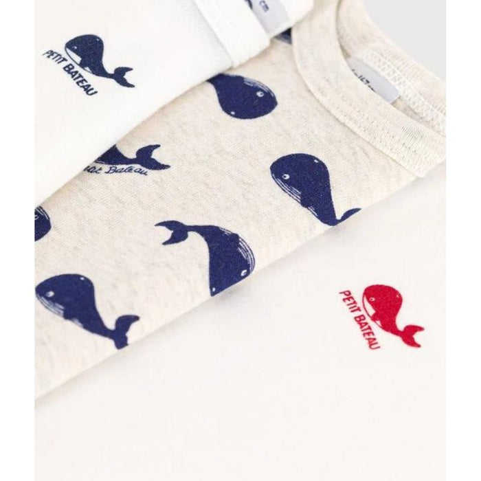 Short Sleeves Cotton Bodysuits - 3m to 24m - Pack of 3 - Whales par Petit Bateau - Sleep time | Jourès