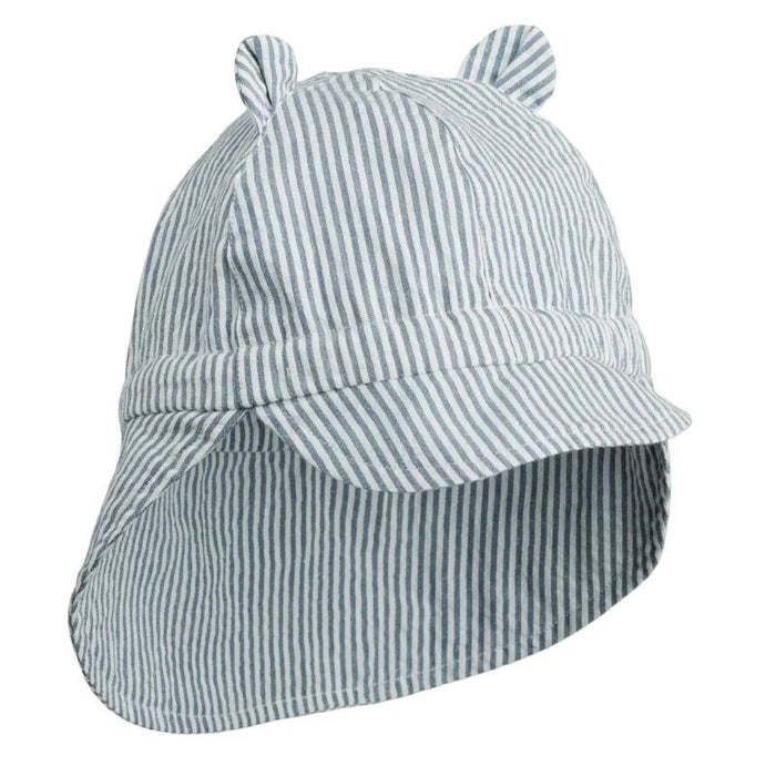 Gorm Reversible Seersucker Sun Hat - 0m to 2Y - Blue Wave / Creme de la creme par Liewood - Clothing | Jourès