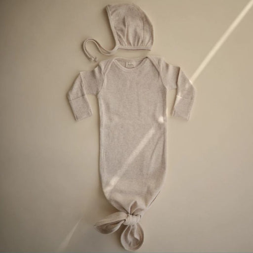 Ribbed Newborn Baby Bonnet - 0-3m - Beige Melange par Mushie - Hats, Mittens & Slippers | Jourès