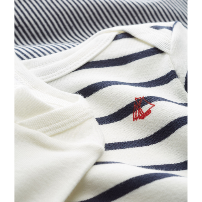Long Sleeves Cotton Bodysuits - Newborn to 12m - Pack of 3 - Stripes par Petit Bateau - Baby | Jourès