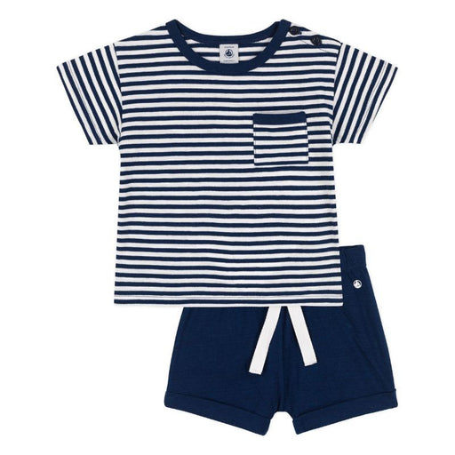 Short and T-Shirt Set - 1m to 36m - 2-pces -  Blue / Stripes par Petit Bateau - Petit Bateau | Jourès