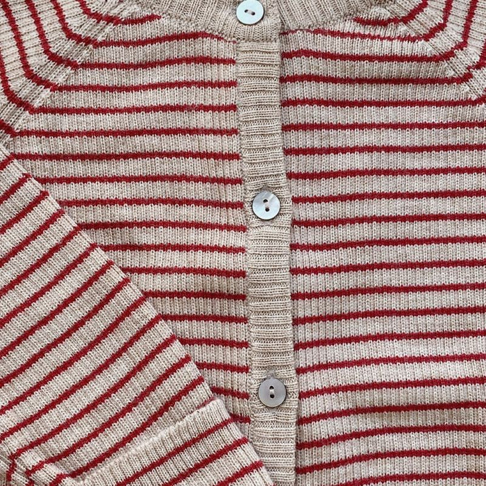 Meo Cardigan - 6m to 12m - Red stripes par Konges Sløjd - T-shirts, sweaters & cardigans | Jourès