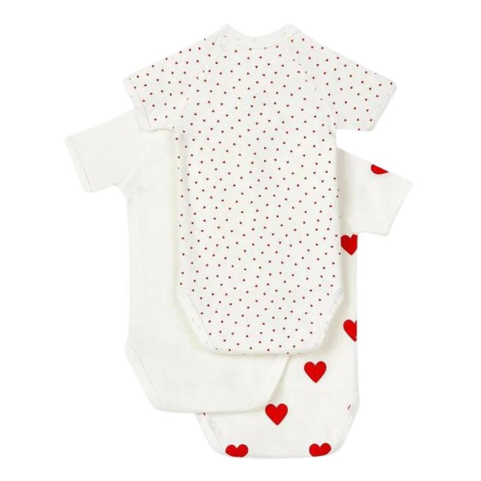 Short Sleeves Cotton Bodysuits - 1m to 12m - Pack of 3 - Hearts par Petit Bateau - The Love Collection | Jourès