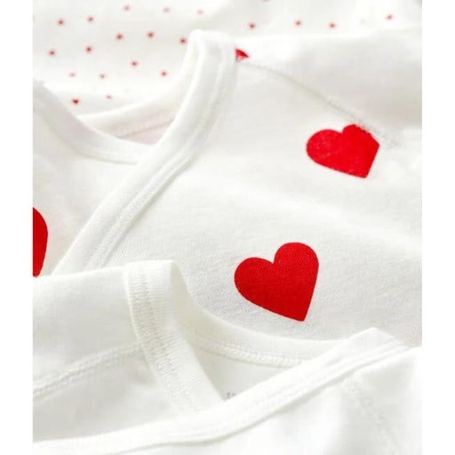 Short Sleeves Cotton Bodysuits - 1m to 12m - Pack of 3 - Hearts par Petit Bateau - Love collection | Jourès
