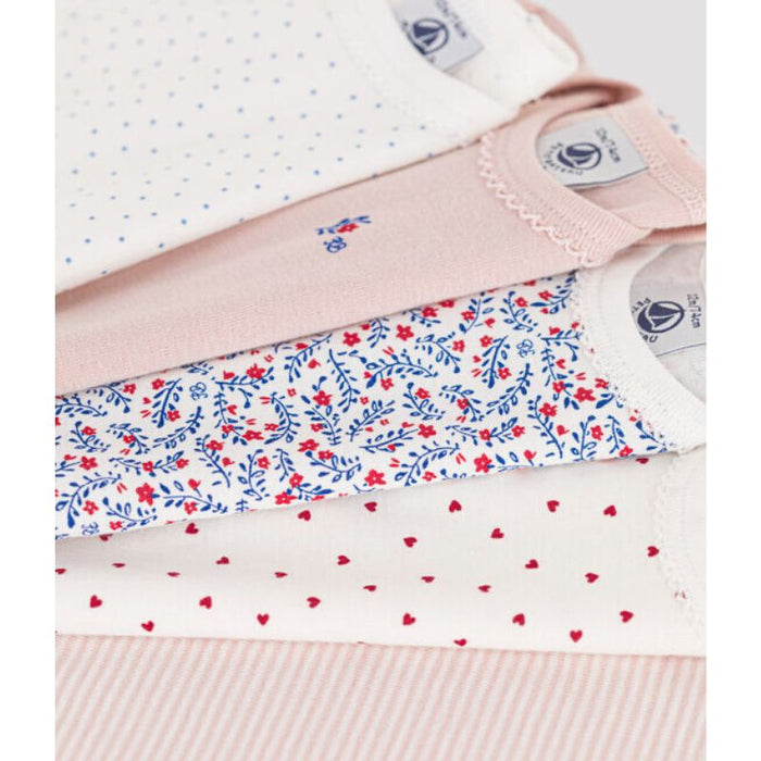 Short Sleeves Cotton Bodysuits - Pack of 5 - 3m to 24m - Pink flowers par Petit Bateau - Sale | Jourès