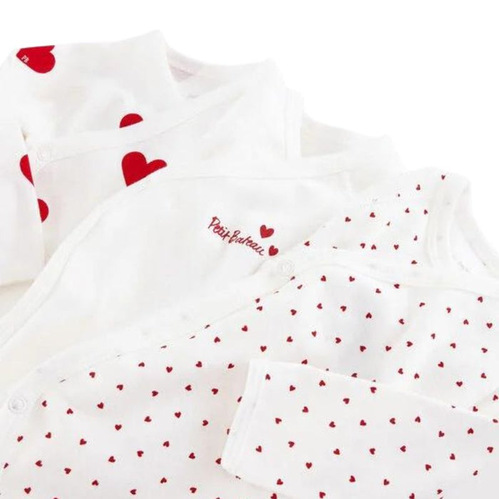 Long sleeves Cotton Bodysuits - 1m to 12m - Pack of 3 - Hearts par Petit Bateau - Baby | Jourès