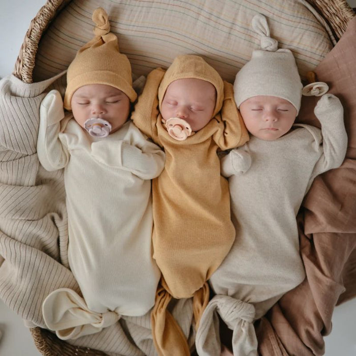 Ribbed Newborn Baby Beanie - 0-3m - Gray Melange par Mushie - Hats, Mittens & Slippers | Jourès