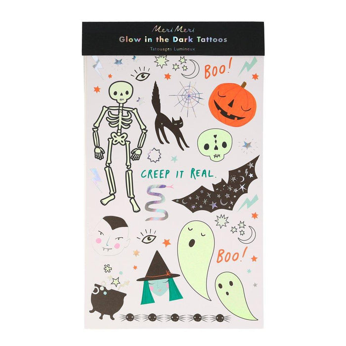 Tatouages Phosphorescents d'Halloween - Lot de 2 Feuilles par Meri Meri - Meri Meri | Jourès